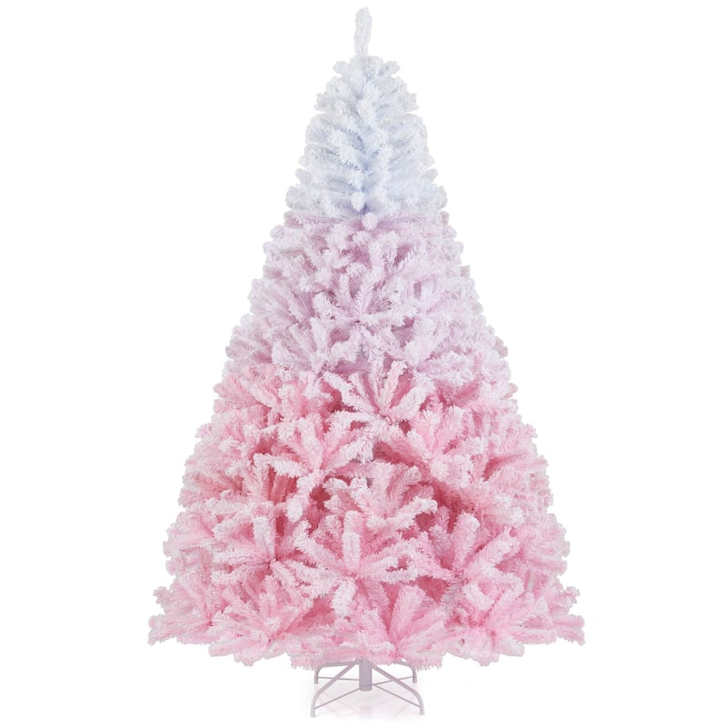 Costway 5/6/7/8 FT Artificial Christmas Tree with 456/820/1264/1774 - See Details - 7 FT-White & Pink - 7 Foot