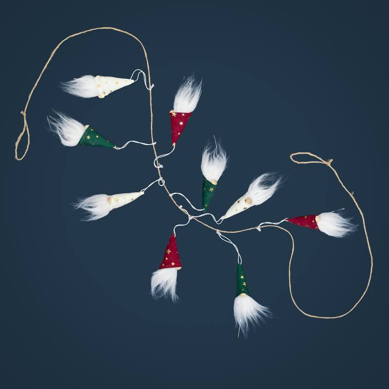 Mini Plush Gnomes in Star Hats Christmas Garland- 4.25'