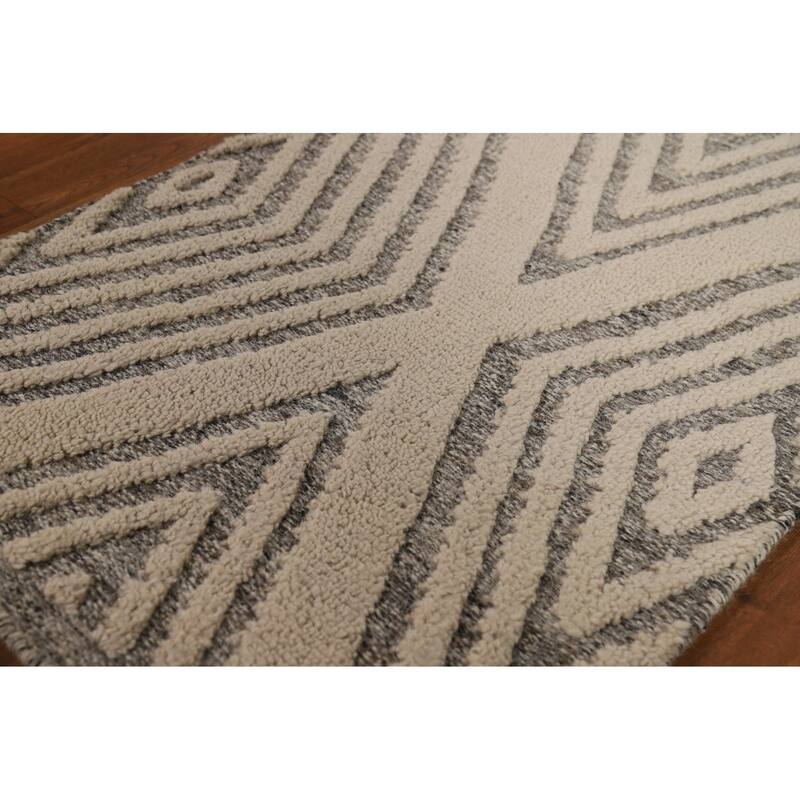 Geometric Moroccan Style Accent Rug Handmade Beige Wool Carpet - 2'0"x 3'0"