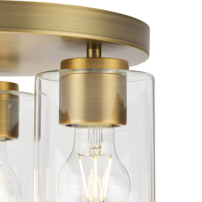Cofield Collection 12 in. Three-Light Vintage Brass Transitional Flush Mount - 12 in x 12 in x 7.75 in