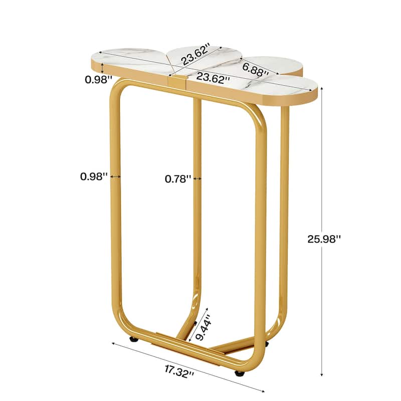 Small Modern Side/End Table with Marble Top for Living Room - 25.9'' H X 23.6'' W X 21.6'' D