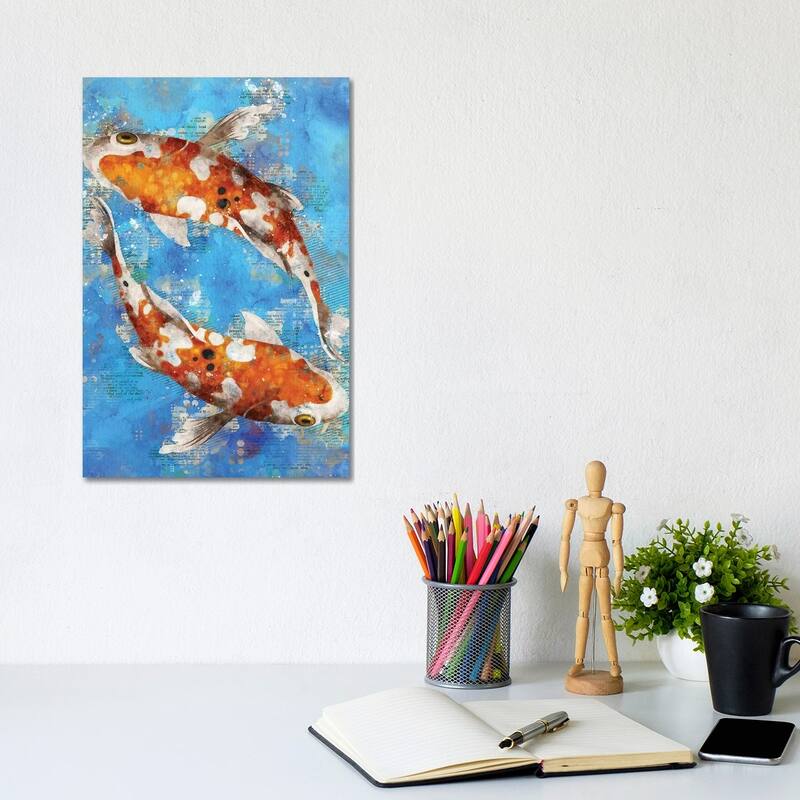 iCanvas "Koi Fishes Blue" by Durro Art Canvas Print - 12x8x0.75