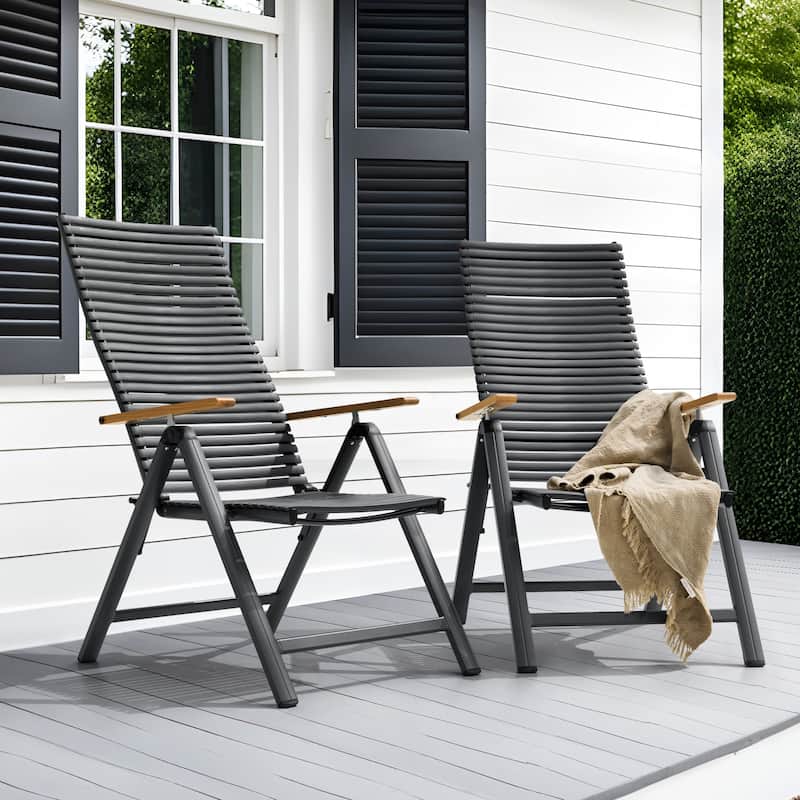 2-Piece Patio Folding Chairs with Aluminum Frame, Adjustable Backrest