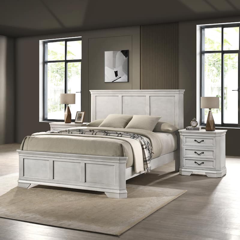 Roundhill Furniture Maderne 3-Piece Wood Bedroom Set, Panel Bed and Two Nightstands