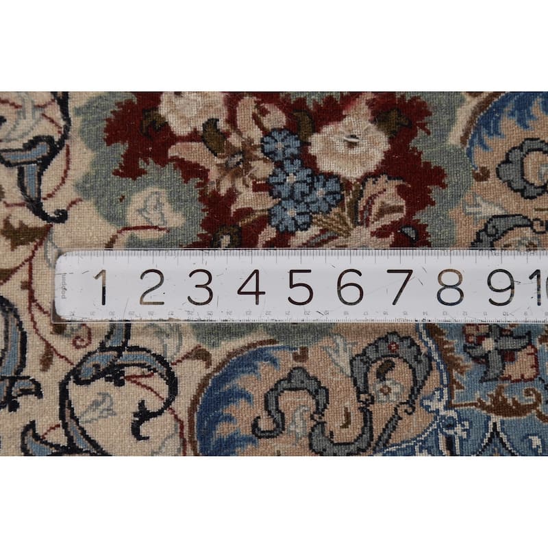 Ivory Floral Nain Persian Area Rug Handmade Wool Carpet - 6'8"x 9'10"