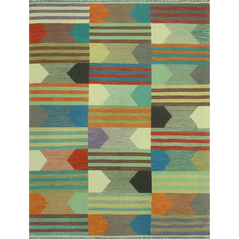 Hand-Woven Winchester Kilim Olaniyan Blue/Ivory Rug - 8'6" x 11'6"