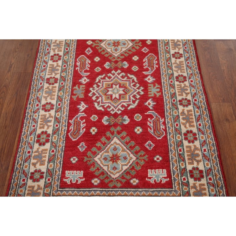 Red Kazak Rug Hand-Knotted Oriental Foyer Wool Carpet - 2'6" x 4'1"