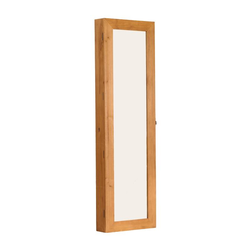 Solid Wood Jewelry Armoire Organizer Cabinet with Full-Length Mirror, 47.5x14.3 in Wall-Mounted Lockable with LED Light