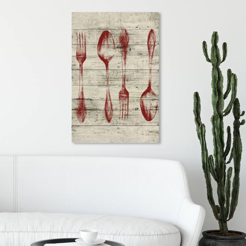 Wynwood Studio 'Silverware' Food and Cuisine Wall Art Canvas Print Cooking and Chef - Red, Brown - 20 x 30