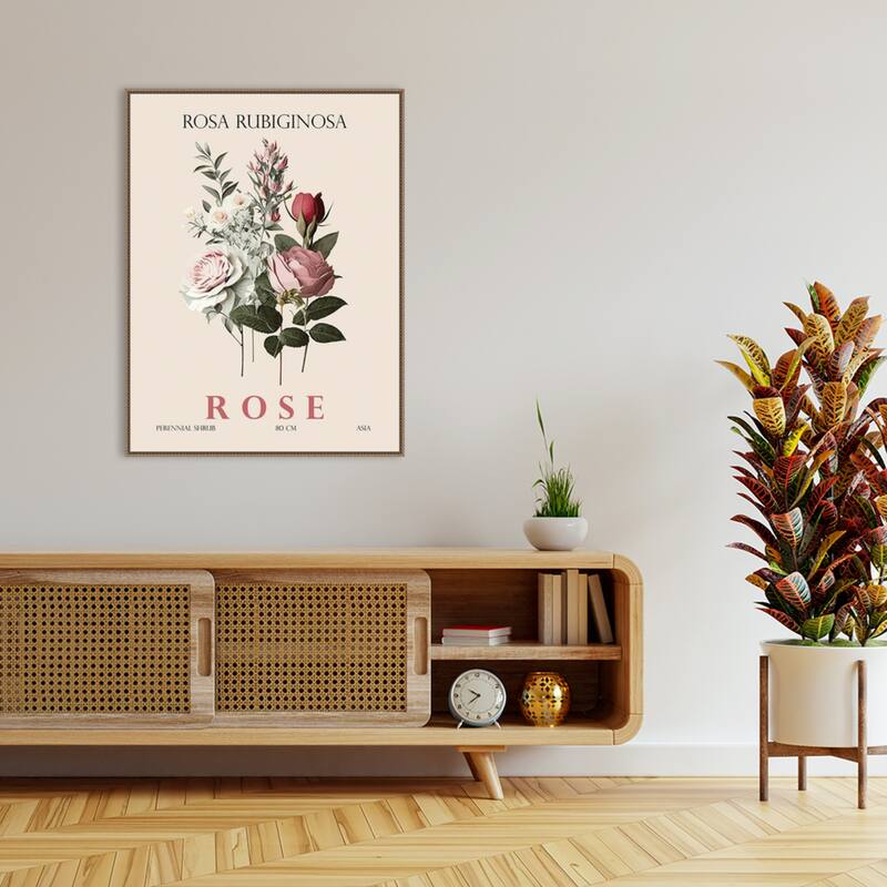 Vintage Botanical Rose Illustration by Christopher Giampietro Framed Canvas Wall Art Print