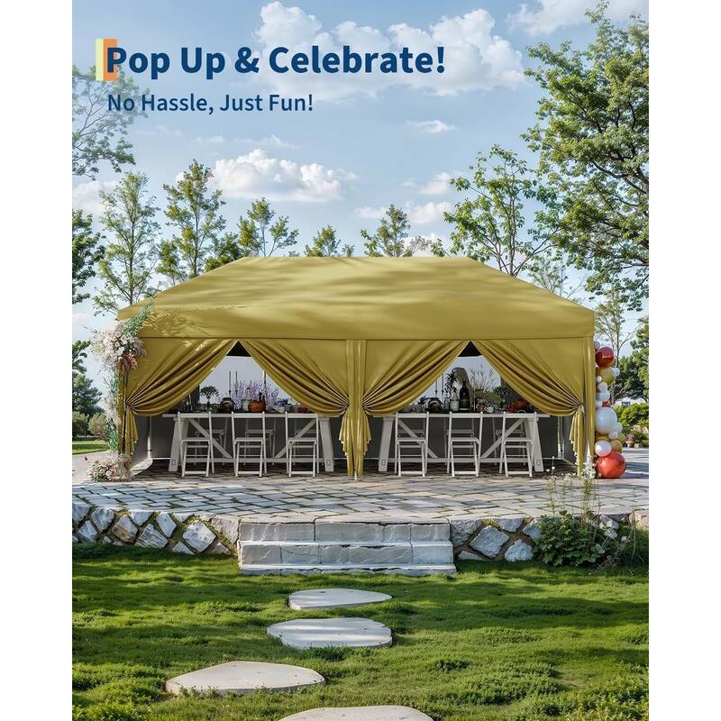 10'x20' Instant Pop-Up Canopy Tent, 6 Removable Sidewalls - 10*20Ft