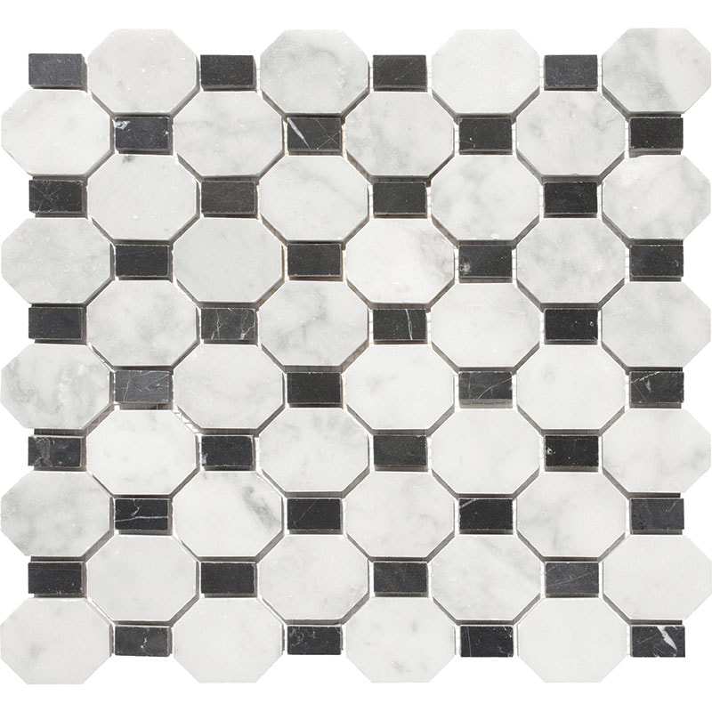 Carrara Marble Octagon Elongated Honed Mosaic Tile