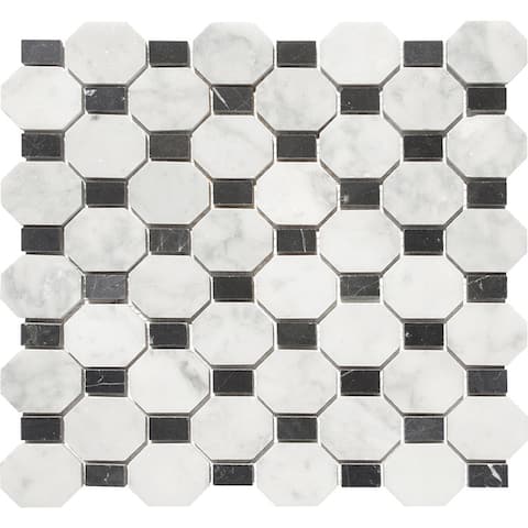 Carrara Marble Octagon Elongated Mosaic Tile (Box of 5 sheets/4.50 sqft)