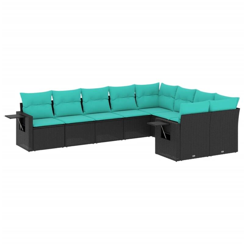 vidaXL 9 Piece Patio Sofa Set with Cushions Black Poly Rattan