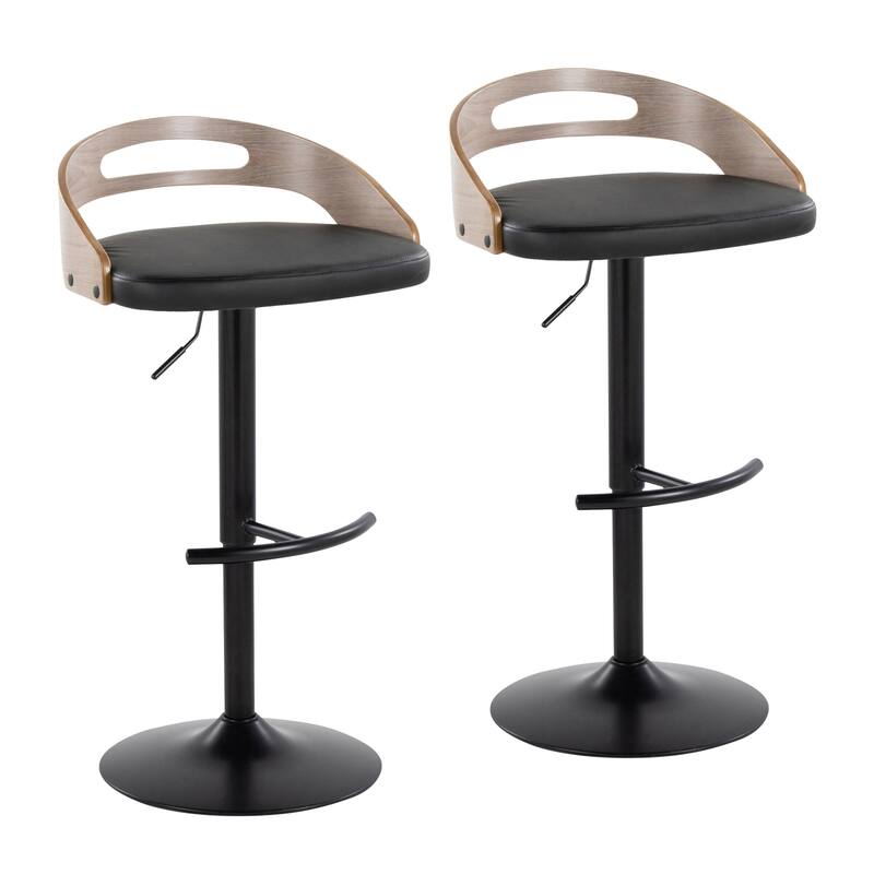 Cassis Adjustable Barstool - Set of 2 - Black Faux Leather/Light Grey/Black Metal