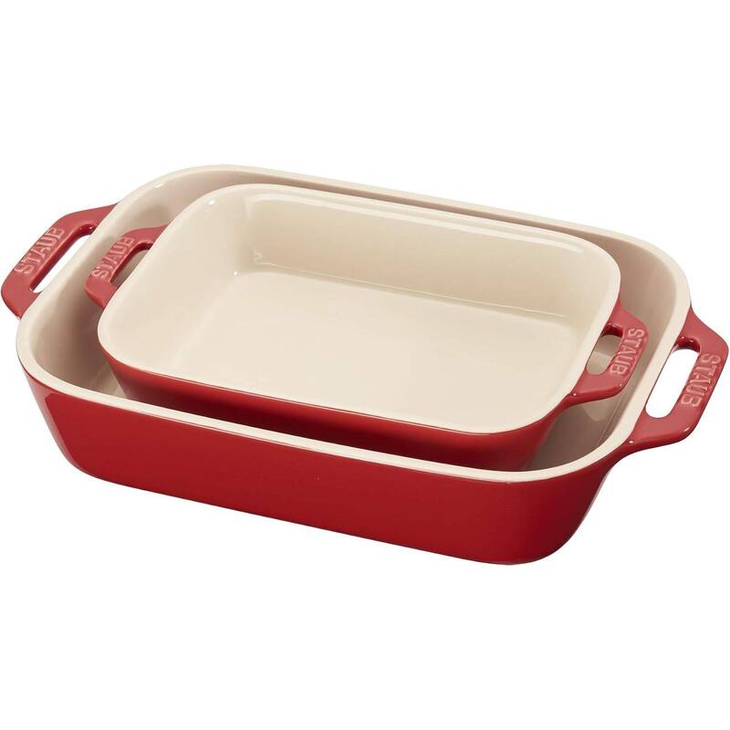 2 Piece Ceramic Stoneware Casserole Dish Set Non-Stick Rectangular Baking Dishes Oven Safe
