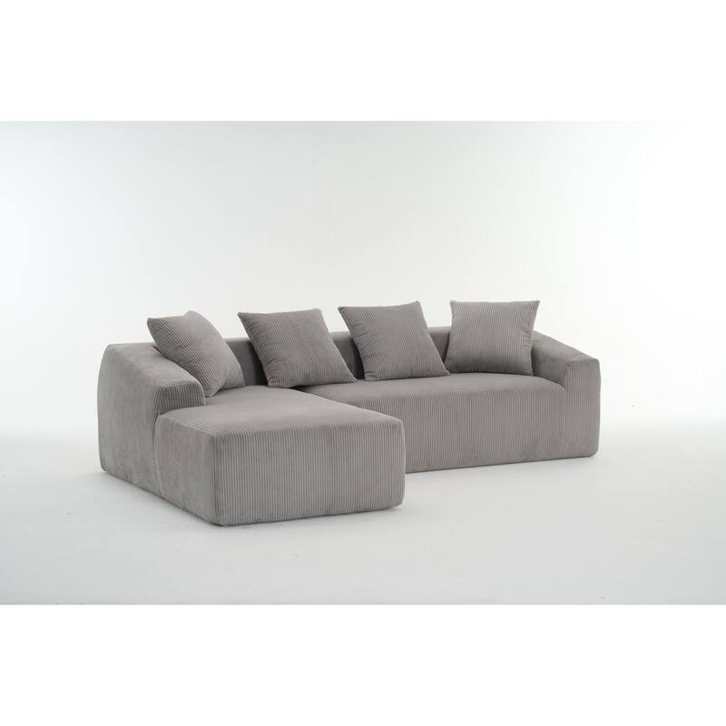 101.6" Corduroy L-Shaped Sectional Sofa with Chaise Lounge and 4 Pillows