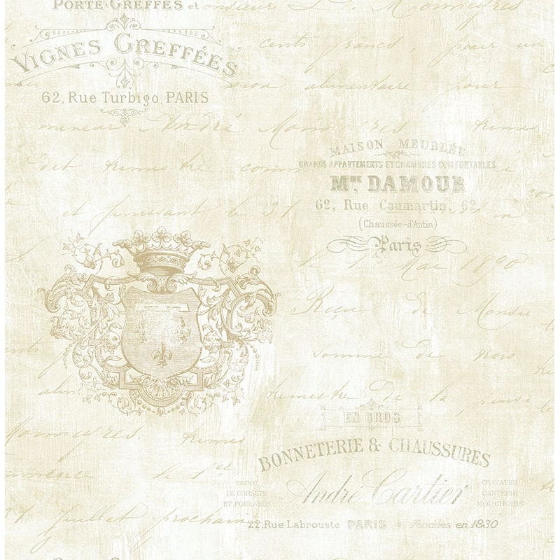 Seabrook Designs Charleston Labels Unpasted Wallpaper - 20.5 in. W x 33 ft. L - Soft Neutral