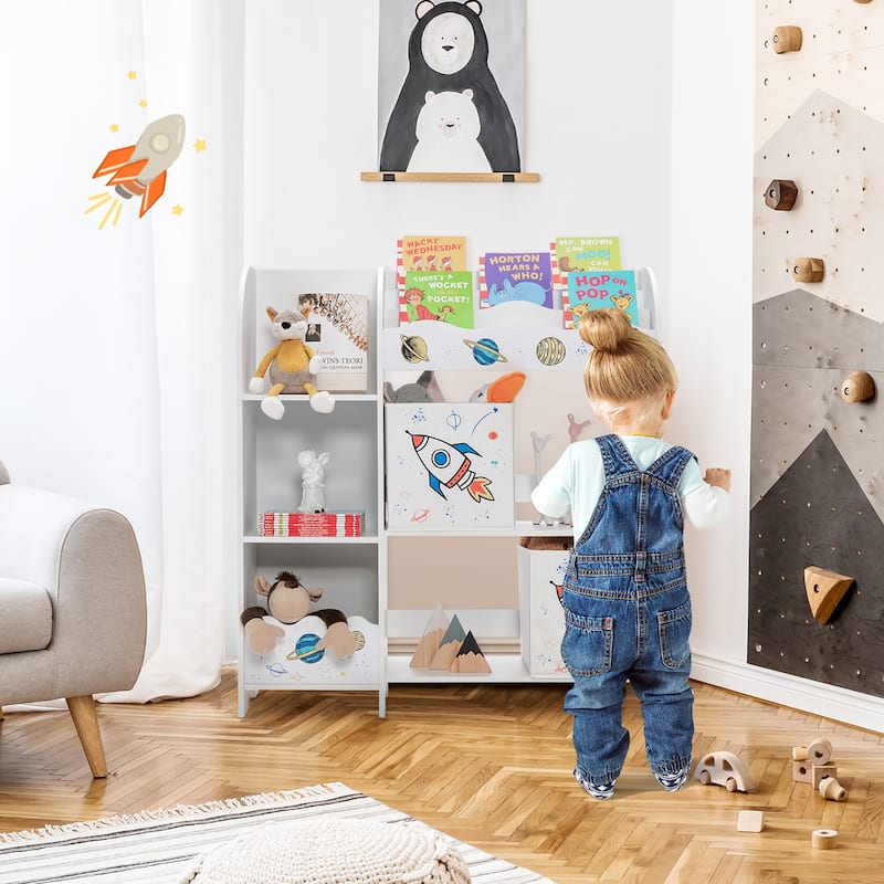 Costway Kids Toy and Book Organizer Children Wooden Storage Cabinet w/ - See Details