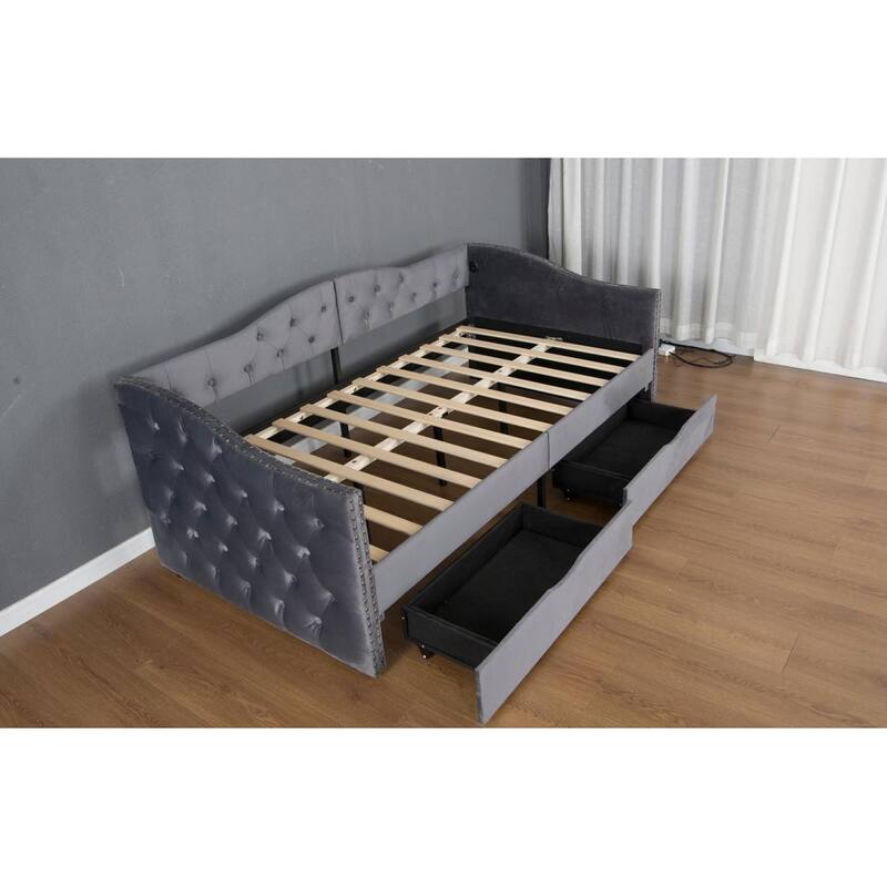 Twin Size Upholstered Daybed with 2 Storage Drawers - 500LB Capacity