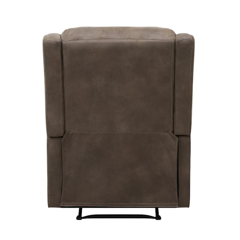 Kim 38 Inch Manual Recliner Chair, Cushioned Brown Microfiber, Solid Wood