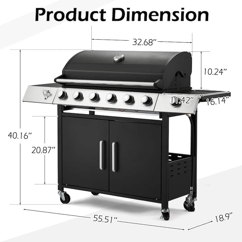3-Burner Propane Grill with Side Burner, Locking Wheels, 395 Sq. In. Cooking Area, 36,000 BTU