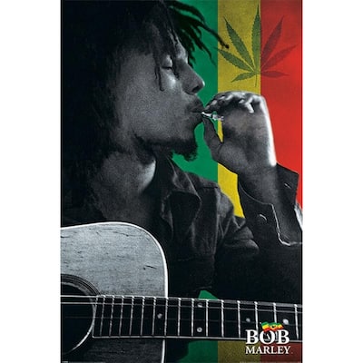 Bob Marley Smoke in Color and Black and White Art Poster - 24 x 36 Inch
