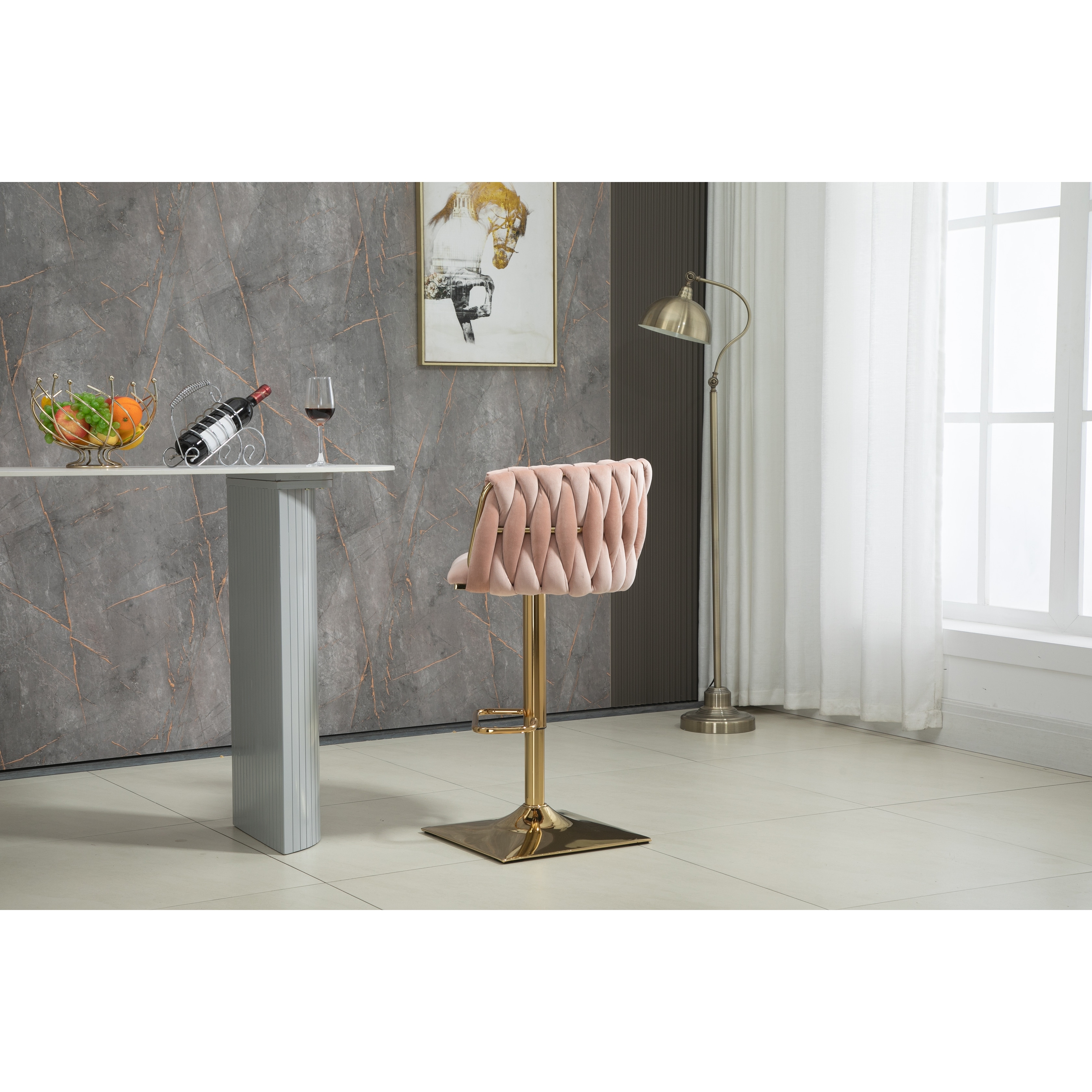 Adjustable Pink Barstools Set of 2 Handwoven Back Bar Stools Bed