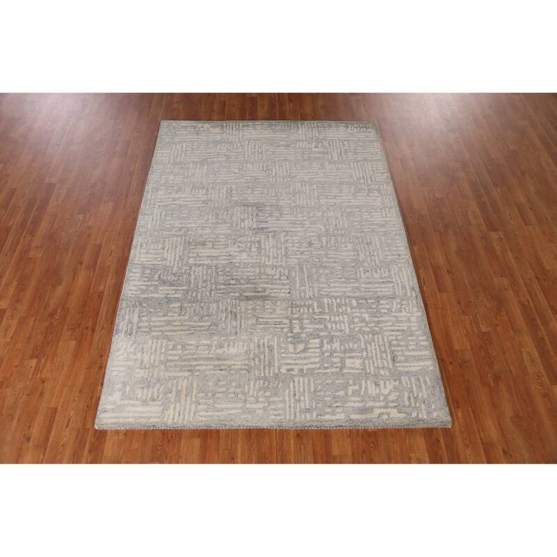 Modern Indian Area Rug Hand-Tufted Wool Carpet - 5'3" x 7'7"