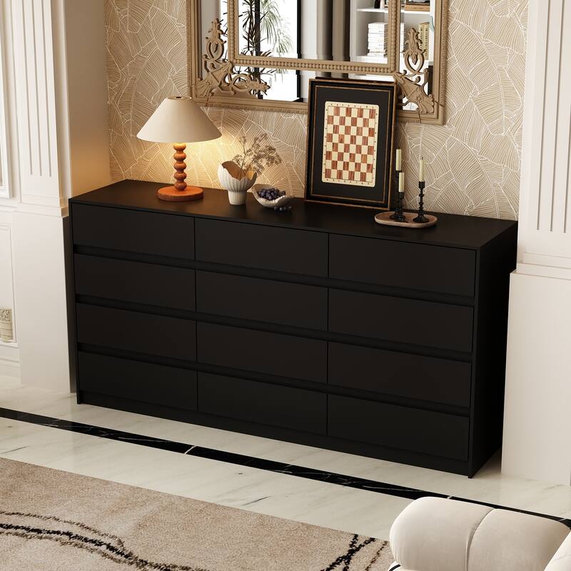 Modern 12-Drawer Bedroom Dresser - Sleek Storage Chest, White or Black