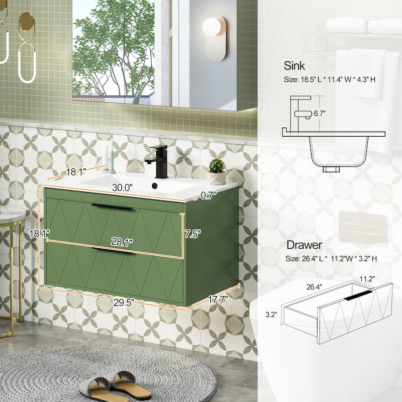 Wall Mount Vanity with Ceramic Sink SMC Sink Soft-Close