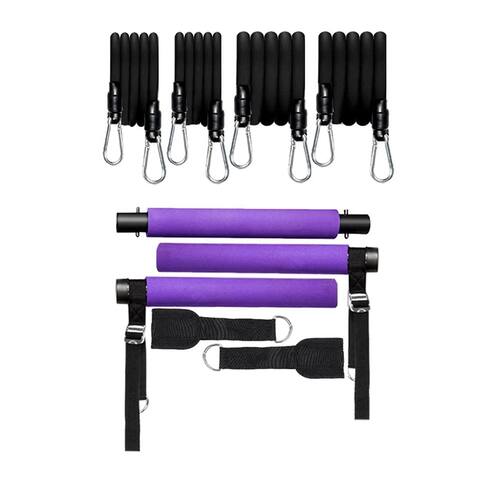 MALOOW Portable Pilates Bar w/ Adjustable Resistance Bands & Travel Bag, Purple - 3.09