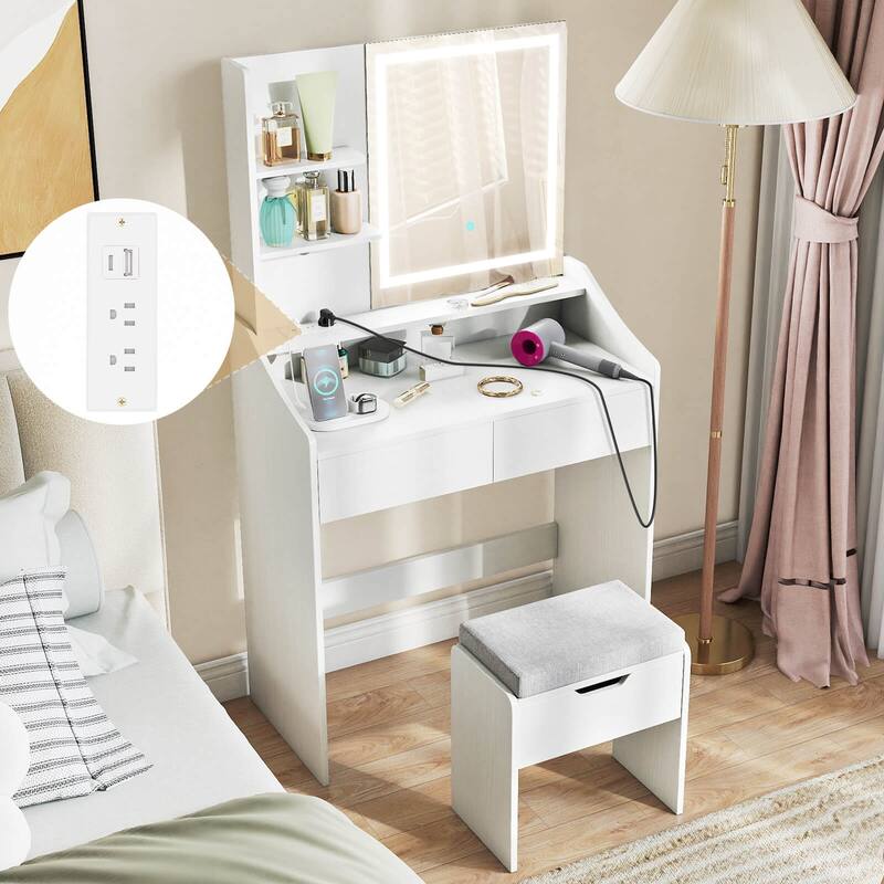 Costway Vanity Desk with Mirror and Lights LED Lighted Makeup Table - See Details