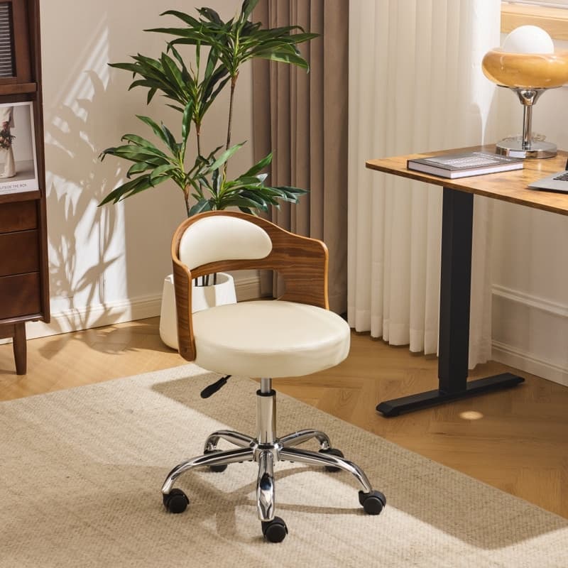 Ring-Shaped Wooden Back Office Chair With Foot Spikes And Wheels