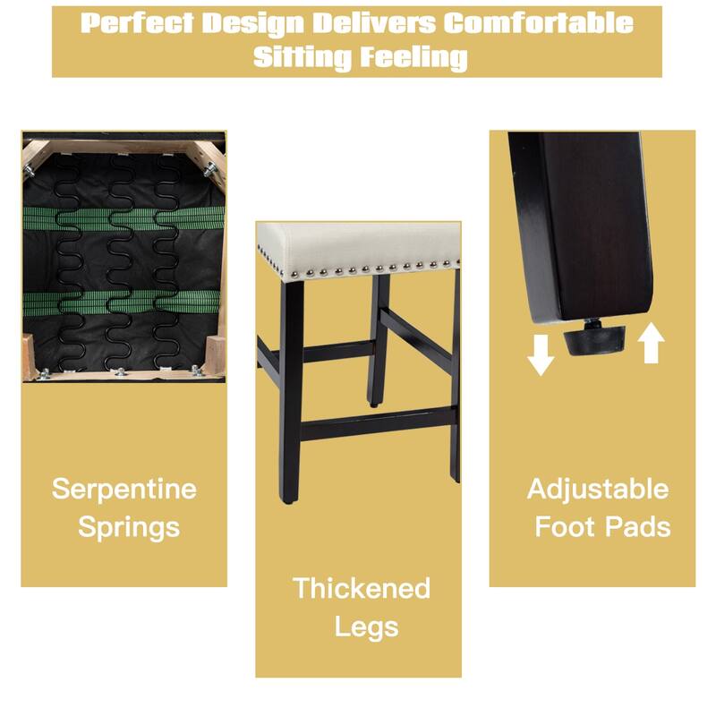 Costway Set of 2 25'' Kitchen Breakfast Chairs Nailhead Bar Stools