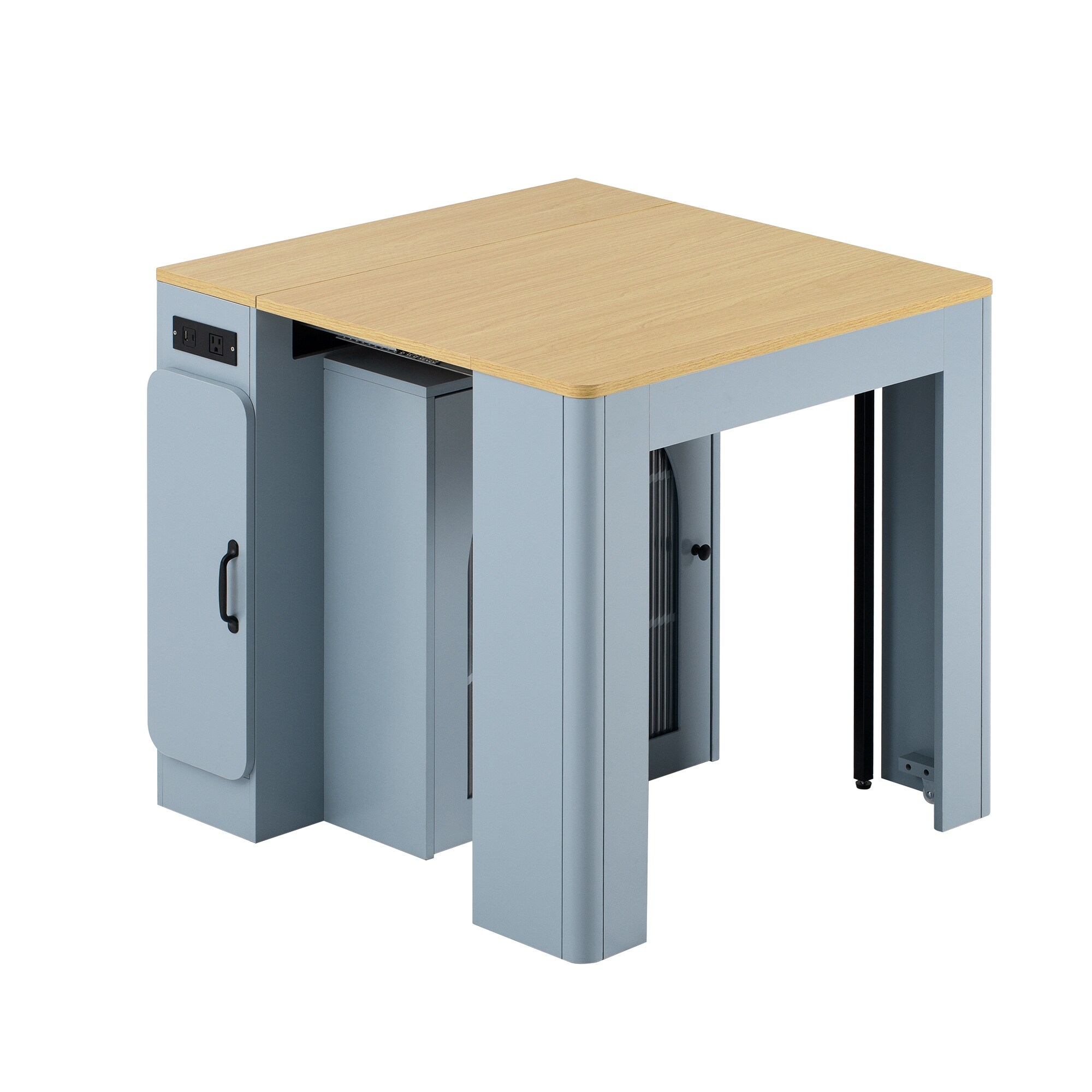 Modern Extendable Dining Table with Rolling Wheels and Integrated