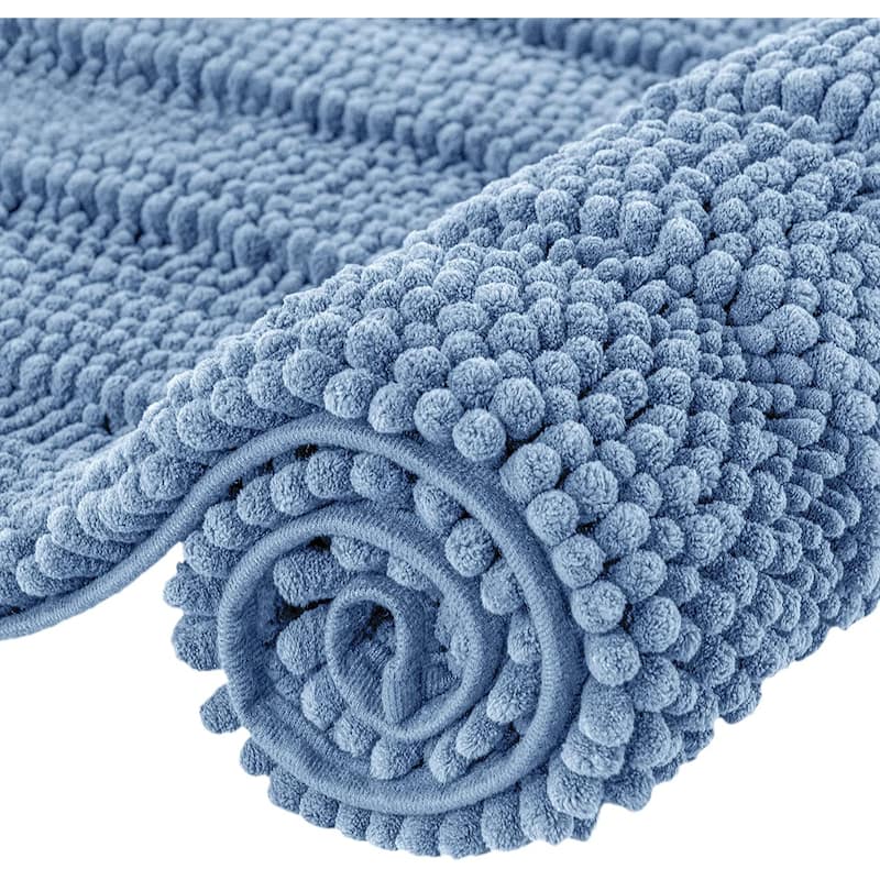 Subrtex Non-slip Bathroom Rugs Chenille Soft Striped Plush Bath Mat - 16"x24" - Stone Blue