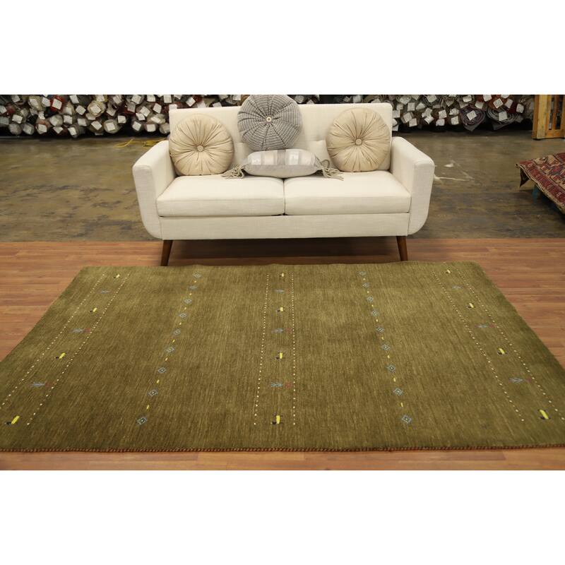 Hand Knotted Oriental 100% Wool Carpet Tribal Animal Pictorial Green Gabbeh Area Rug - 7' 8'' X 4' 11''