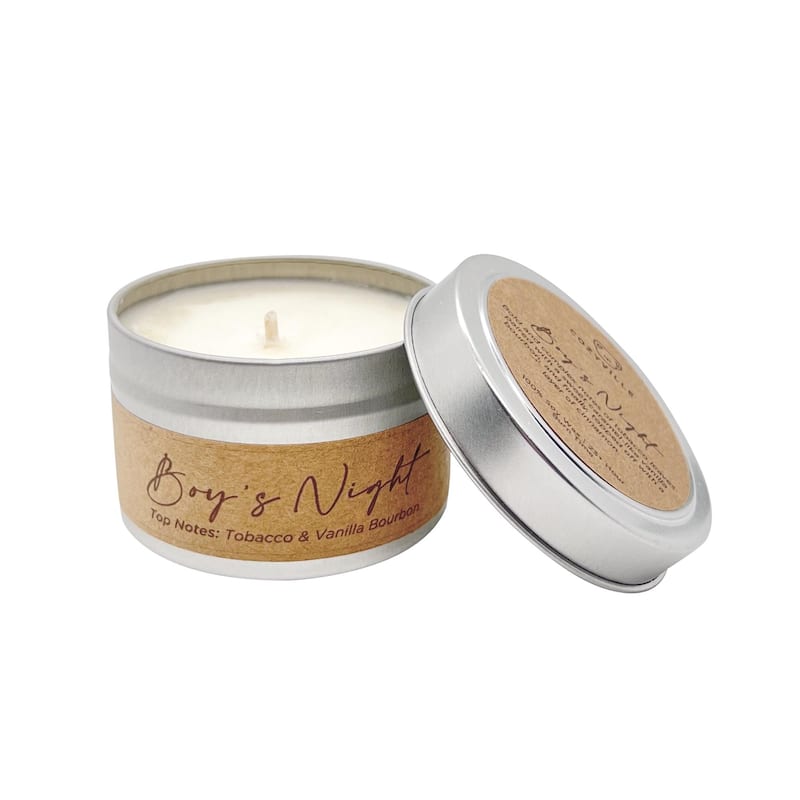Cozyville Fragrances All Natural Soy Candles in Silver Tin/ Glass Jar - Boy's-Night-2.7 oz