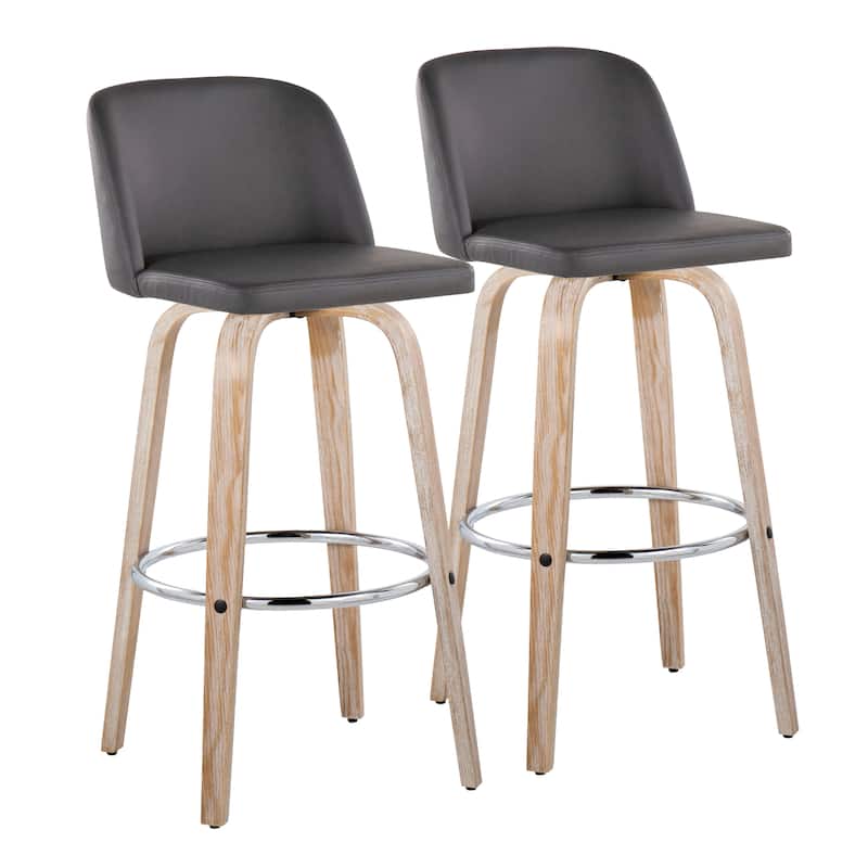 The Gray Barn Vallberga 30" Fixed-Height Bar Stool with White Washed Wood Base (Set of 2)