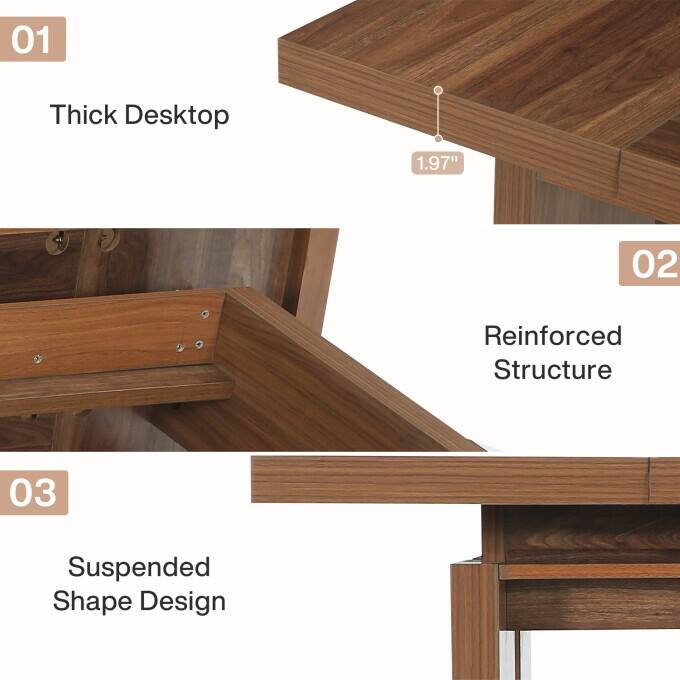 63-Inch Mid-Century Modern Dining Table, Wooden Kitchen Table for 6