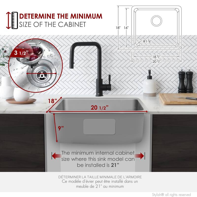 Dual Mount 19" Stainless Steel Single-Bowl Kitchen Sink S-408T - 20 1/2" x 18" x 9"
