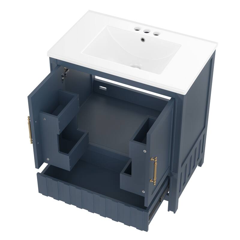 30" Bathroom vanity with sink, multi-functional bathroom cabinet with doors and storage shelves, featuring drawers