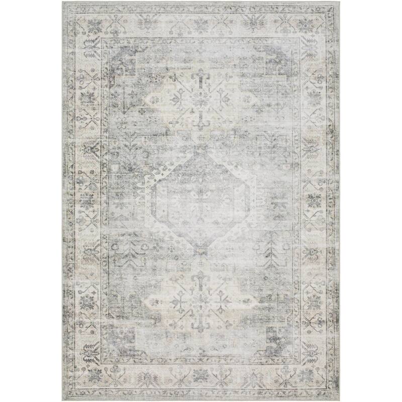 Livabliss Lavable Traditional Medallion Machine Washable Area Rug - Gray/Brown - 2' 7" x 4'