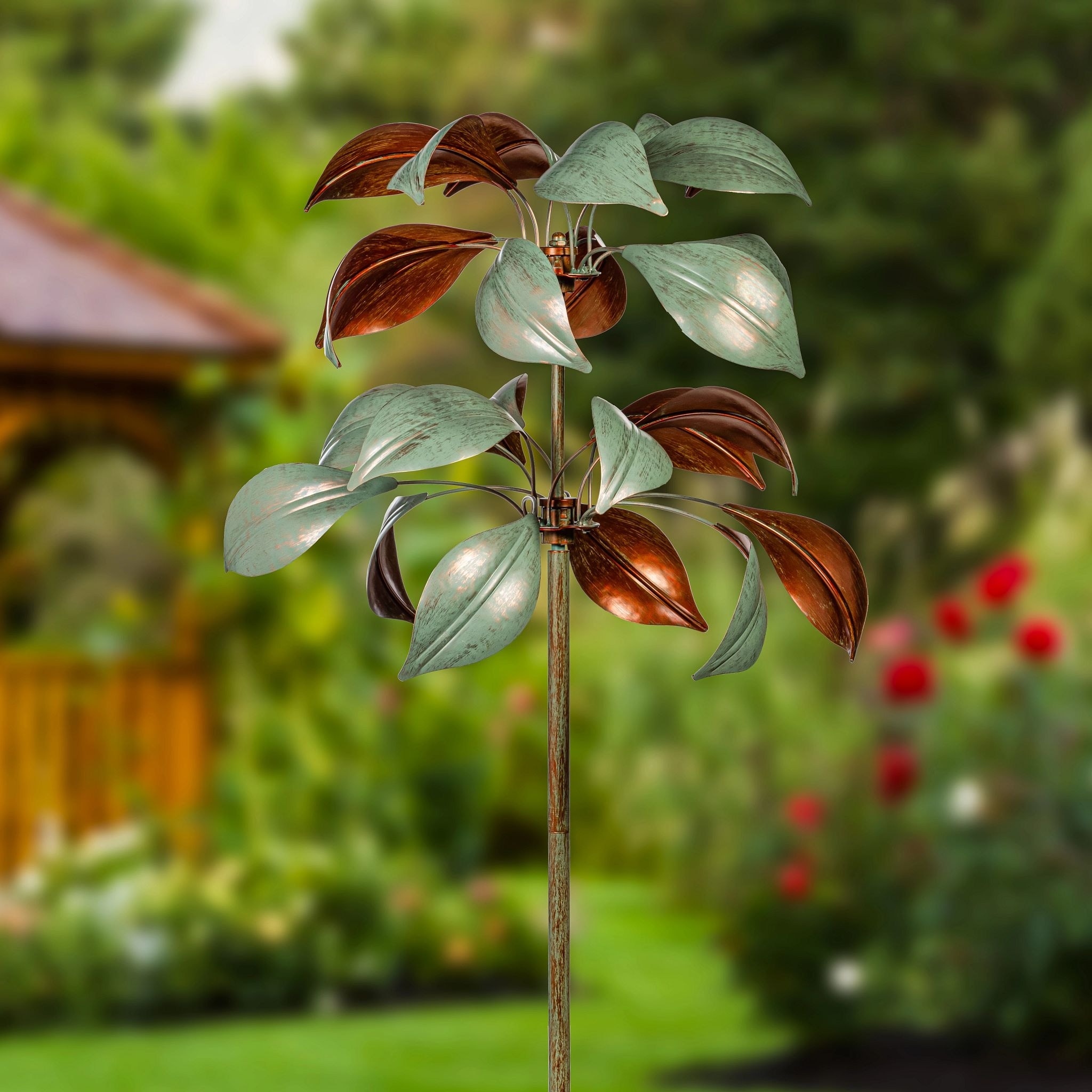 96 in. Verdigris & Copper Leaf Wind Spinner