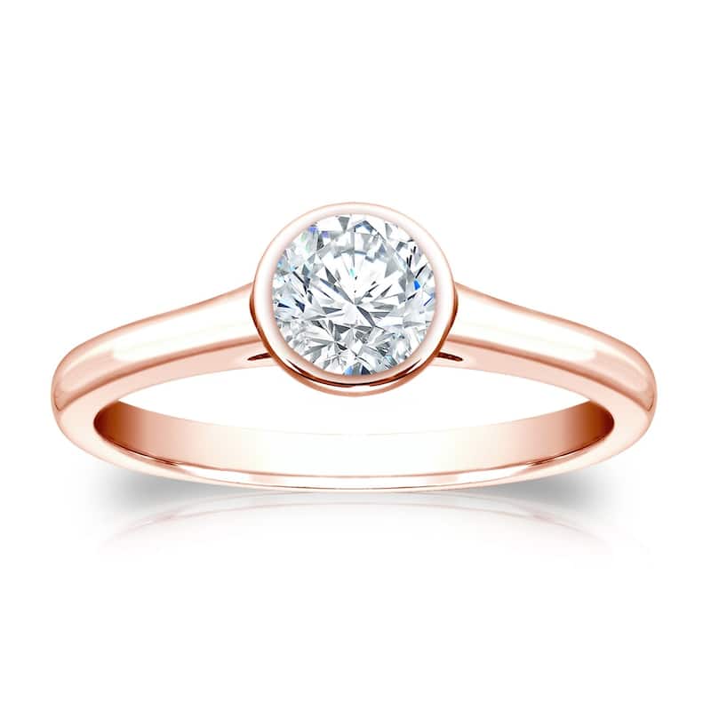 Auriya 14k Gold 1/2ctw Bezel-set Solitaire Diamond Engagement Ring - Rose - 4