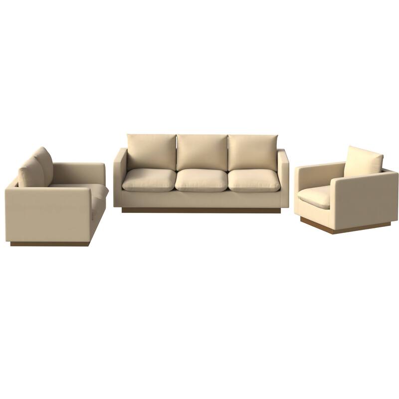 3-Piece Velvet Sofa Set with Brushed Gold Stainless Steel Base Nervo Series