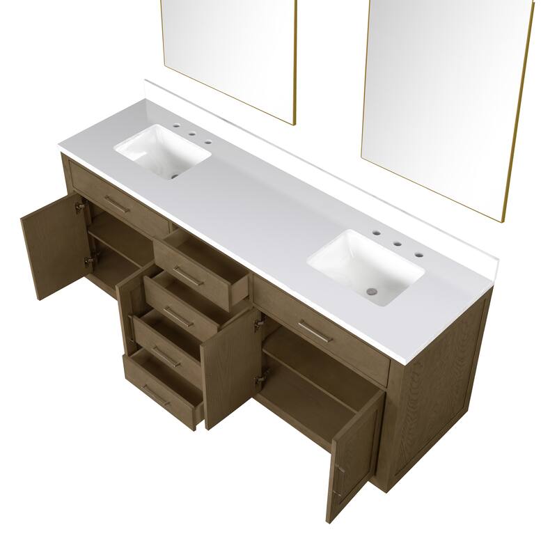 Abbey 60 in W x 22 in D Black Oak Double Bath Vanity, Cultured Marble Top, and 28 in Mirrors