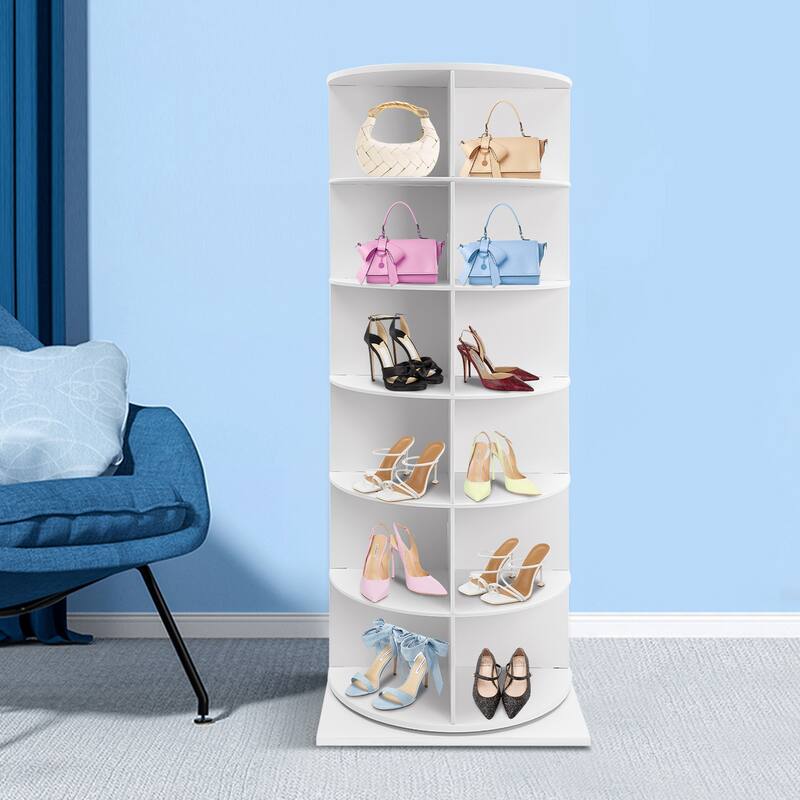 Rotating Free Standing Shoe Rack Shoe Organizer - 56.2'' - White