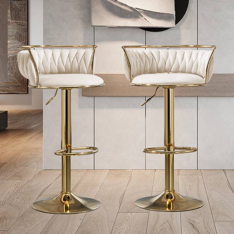 Modern Velvet Adjustable Swivel Bar Stools Set of 2